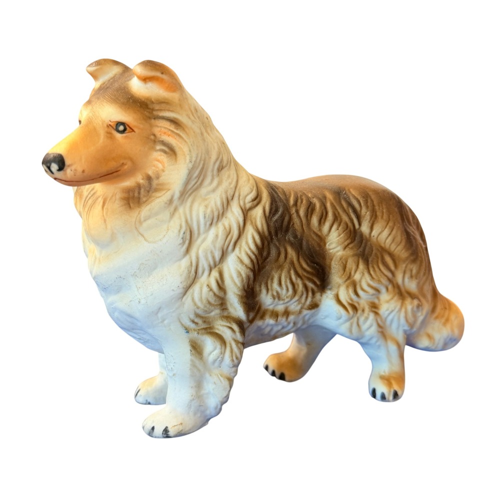 Vintage Collie Dog Figurine Standing Lassie Style Ceramic Statue Matte 4 Inch
